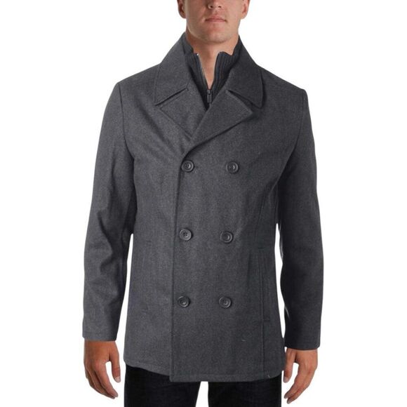 Kenneth Cole Men's Small Double Breasted Wool Blend Peacoat in Charcoal NWT - Picture 1 of 12